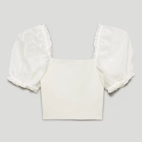 Wilfred Crop Top Sheer Puff Statement Sleeves Dollette Balletcore Fairy Lolita - Picture 4 of 14